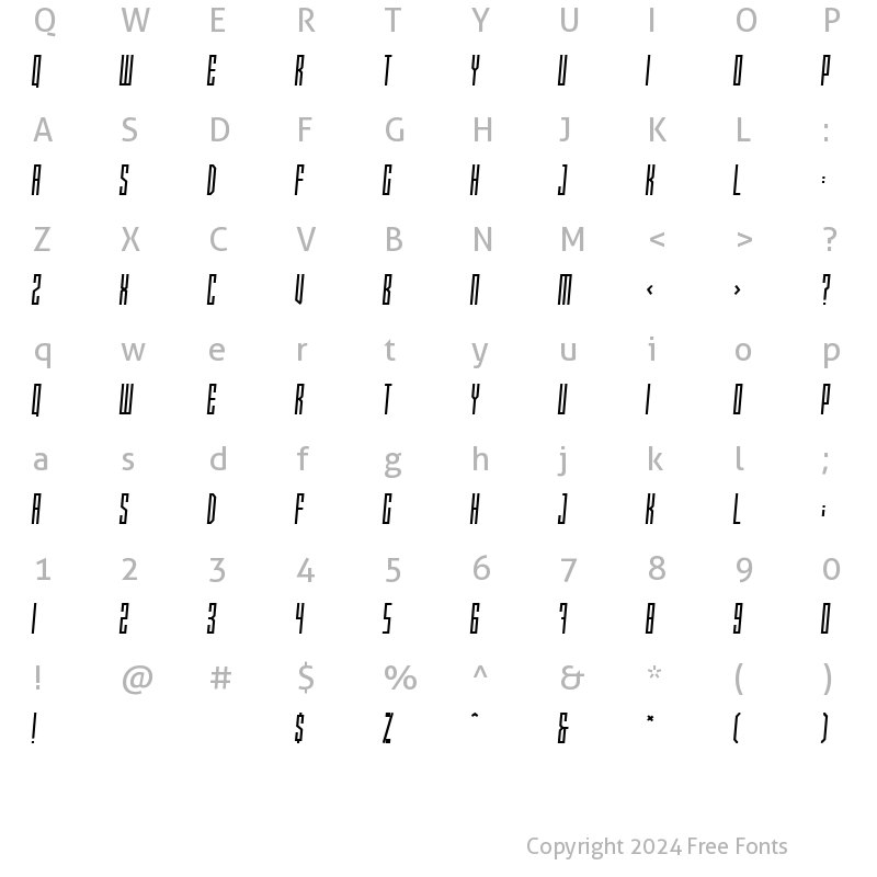 Character Map of Xray Ted [skew] Regular