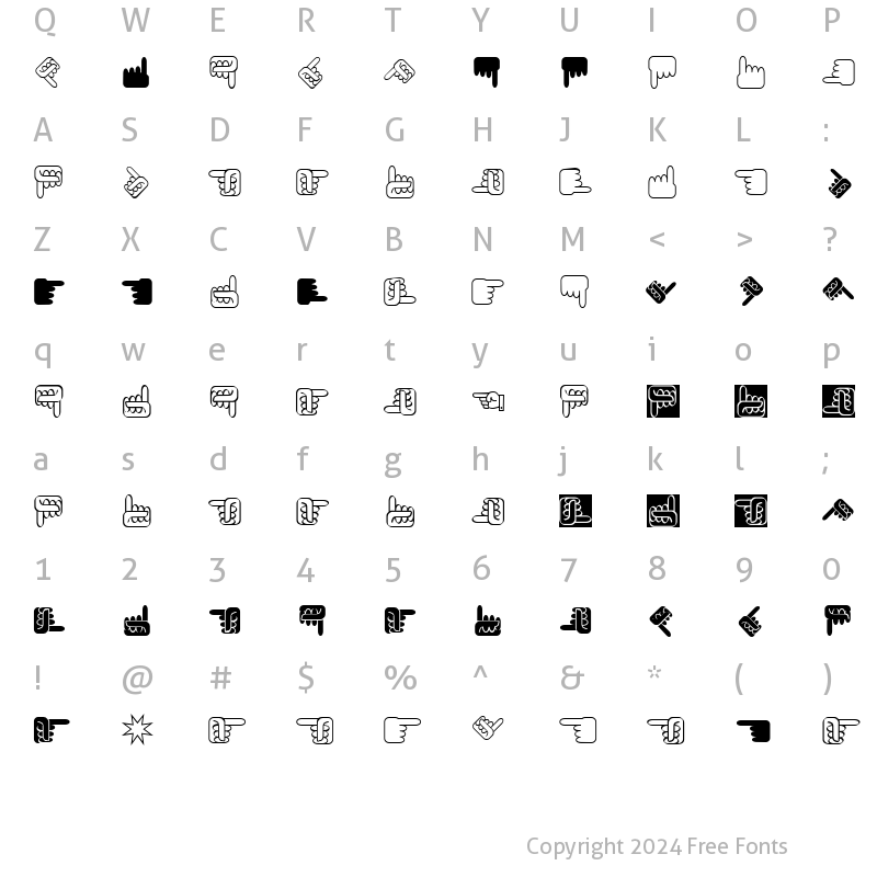 Character Map of XSimpleHands Regular