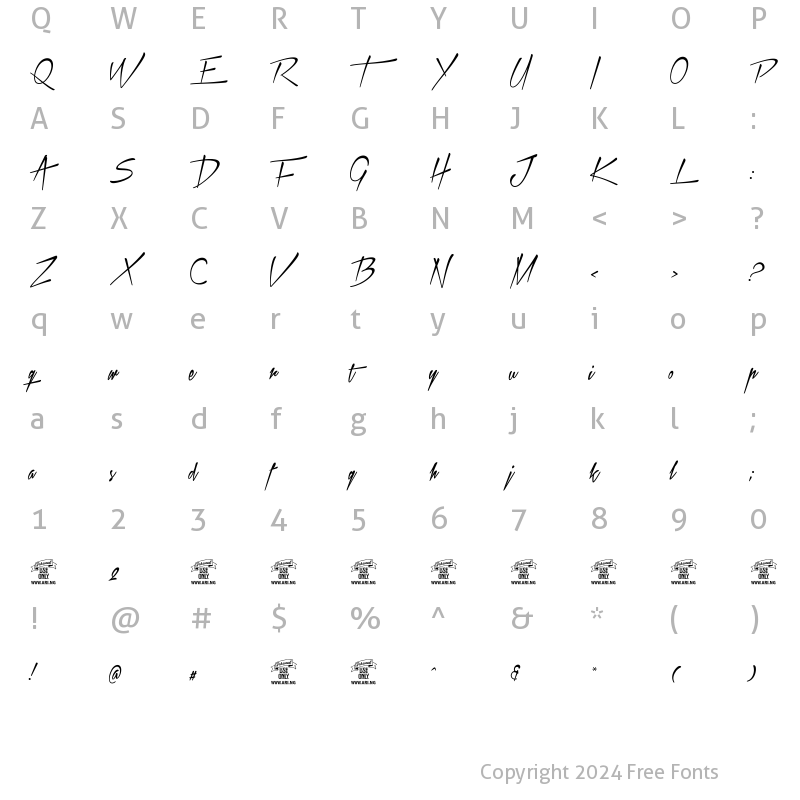 Character Map of Xtreem 2 Personal Use Regular