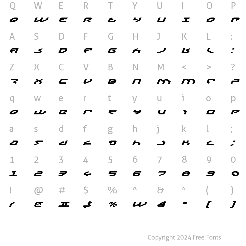 Character Map of Yahren Expanded Italic Expanded Italic