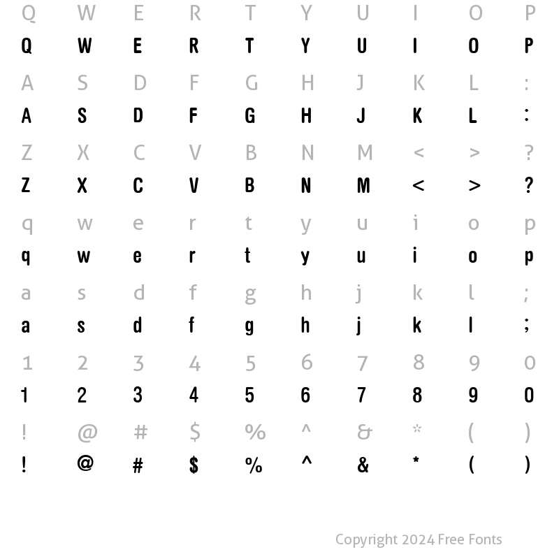 Character Map of Yang Rounded Condensed Bold Bold
