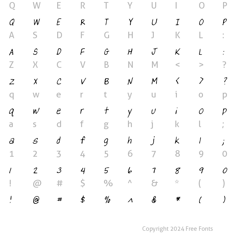 Character Map of YanksHand Italic
