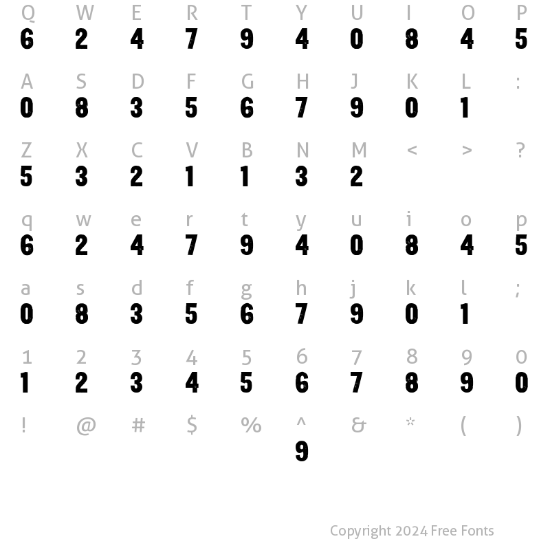 Character Map of Yardbird Numerals Regular