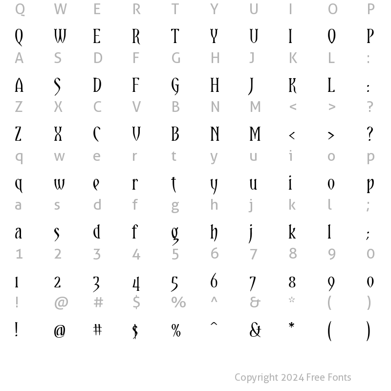 Character Map of Yataghan Regular