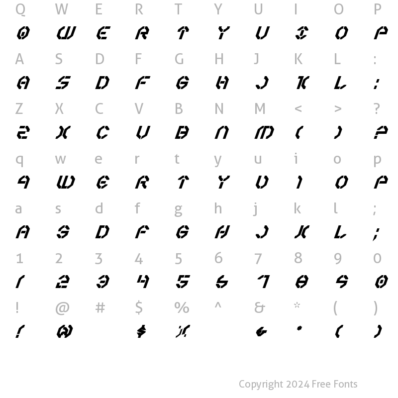 Character Map of Year 3000 Bold Italic Bold Italic