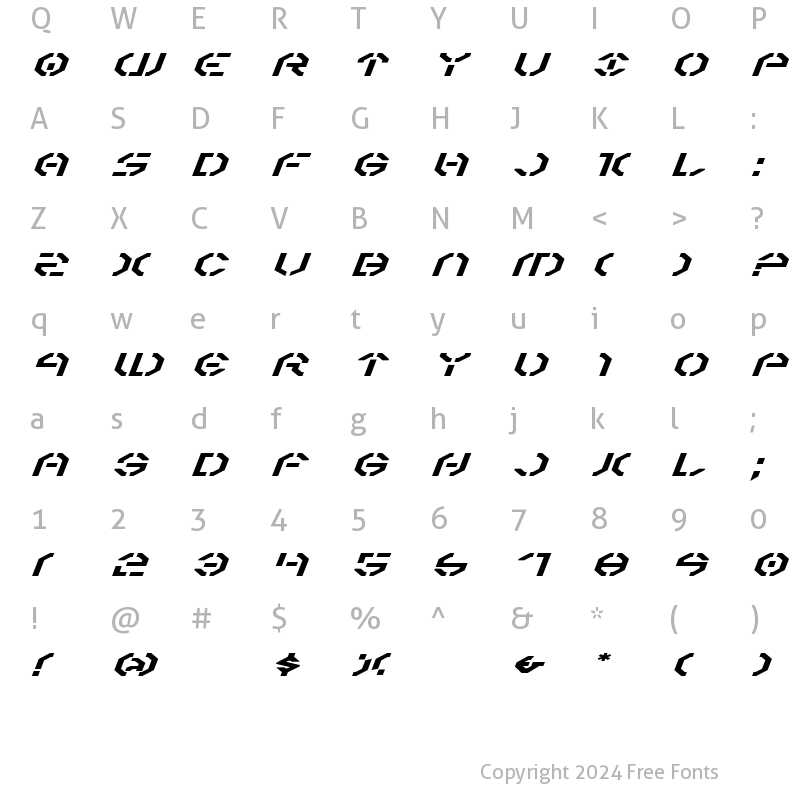 Character Map of Year 3000 Expanded Italic Expanded Italic