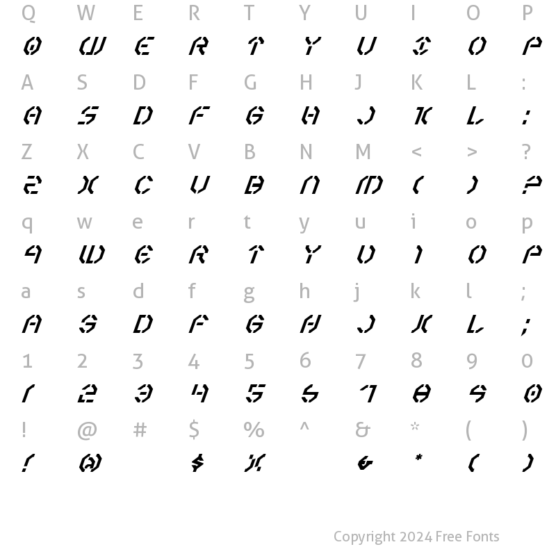 Character Map of Year 3000 Italic Italic