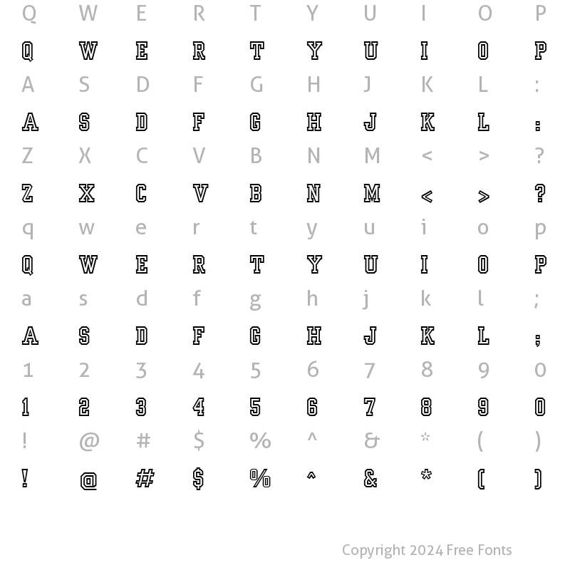 Character Map of Yearbook Outline Regular