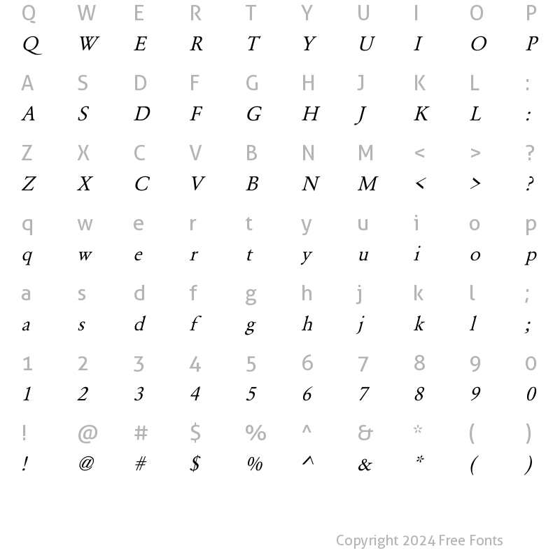 Character Map of Yearlind Italic