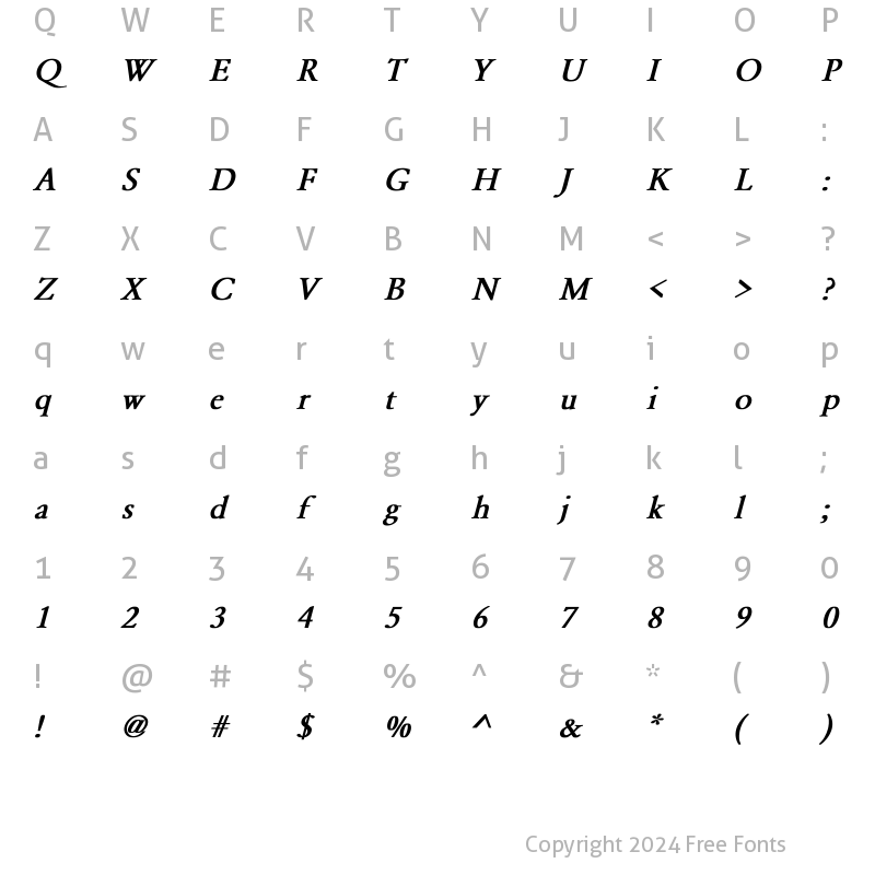 Character Map of Yearlind-Normal Bold Italic