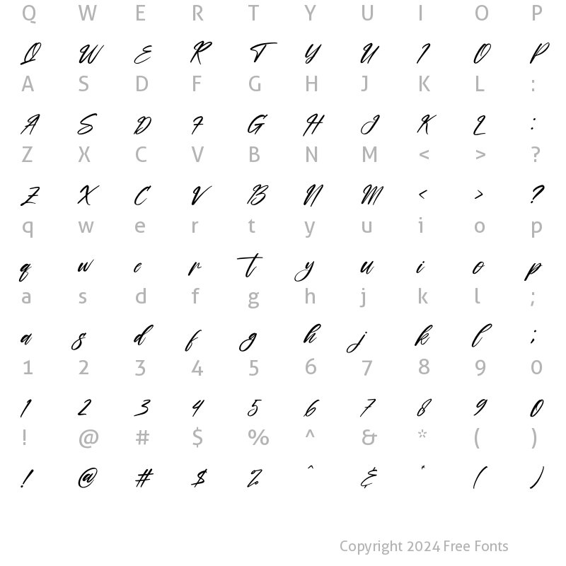 Character Map of Yellowbird Italic