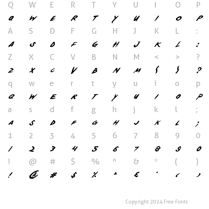 Character Map of Yellowjacket Italic Italic