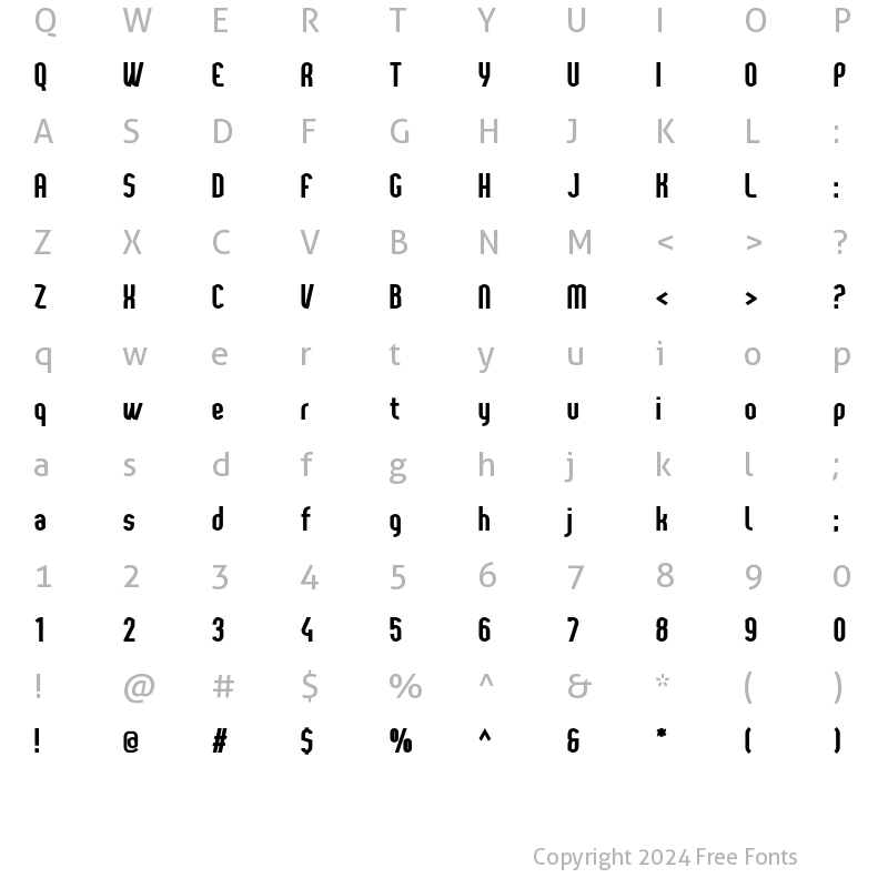 Character Map of Yemeyi Bold Condensed