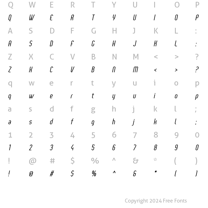 Character Map of Yemeyi Condensed Italic