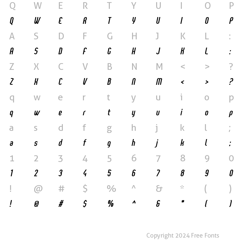 Character Map of Yemeyi SemiBold Condensed Italic