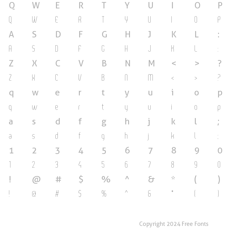 Character Map of Yemeyi Thin Condensed