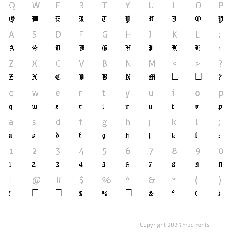 Character Map of YeOldEnglish Regular