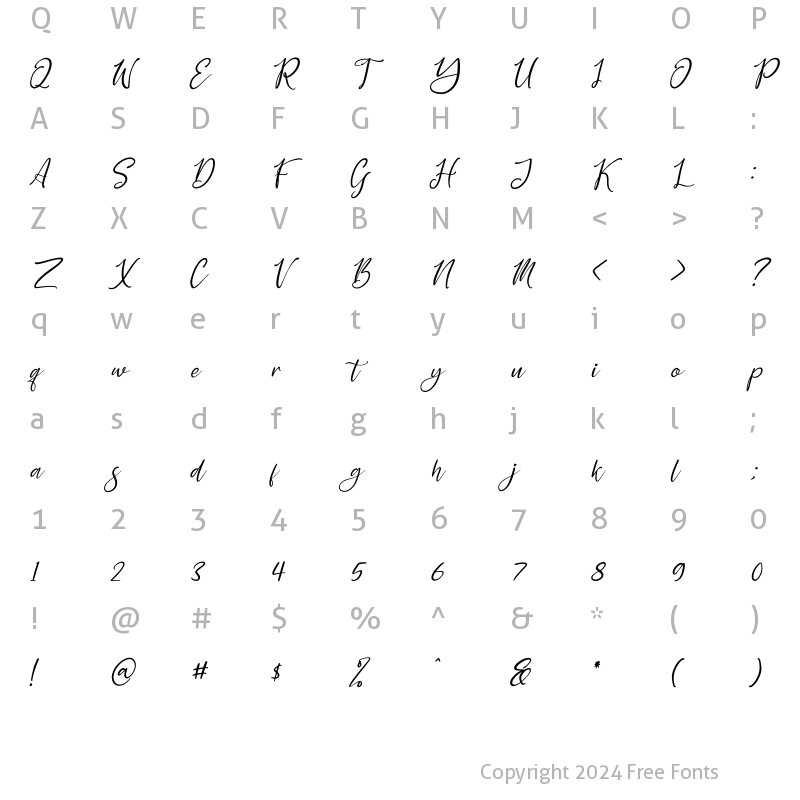 Character Map of Yesinty Italic