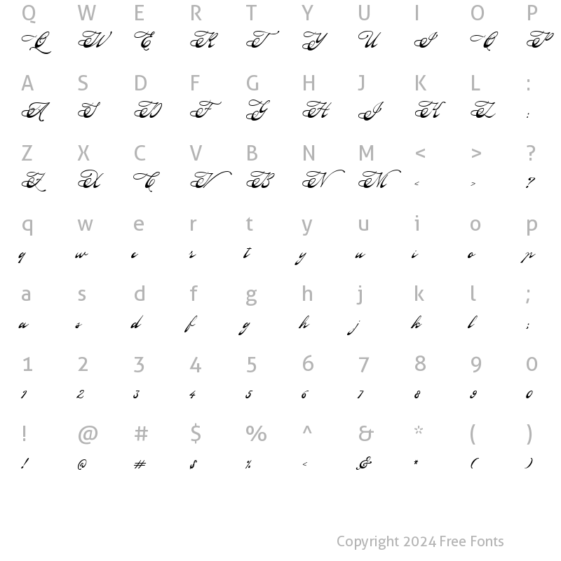 Character Map of Yesternight Regular