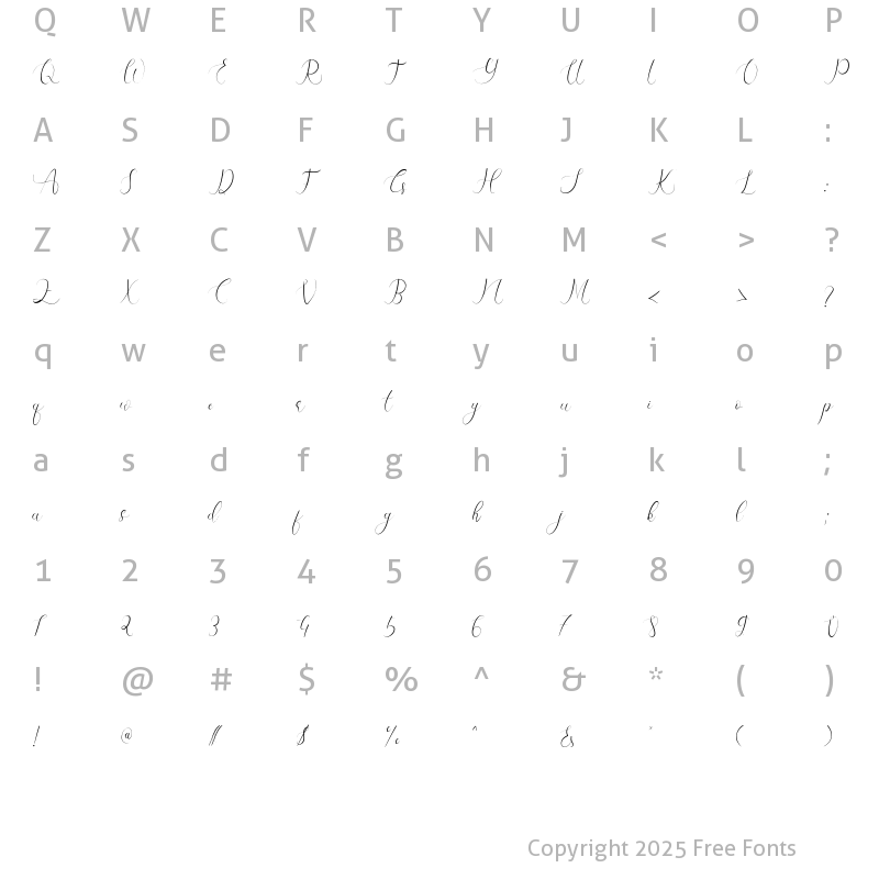 Character Map of Yhasmeera Regular