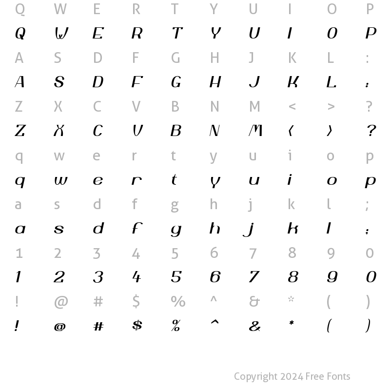 Character Map of Yiggivoo Unicode Italic