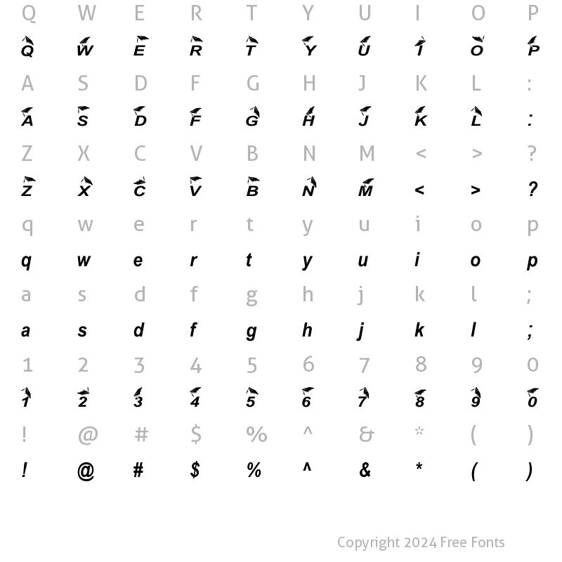 Character Map of Yippee!!! Italic