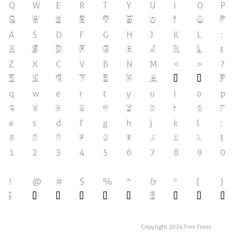 Character Map of YoBabyOutlineSCapsSSK Regular