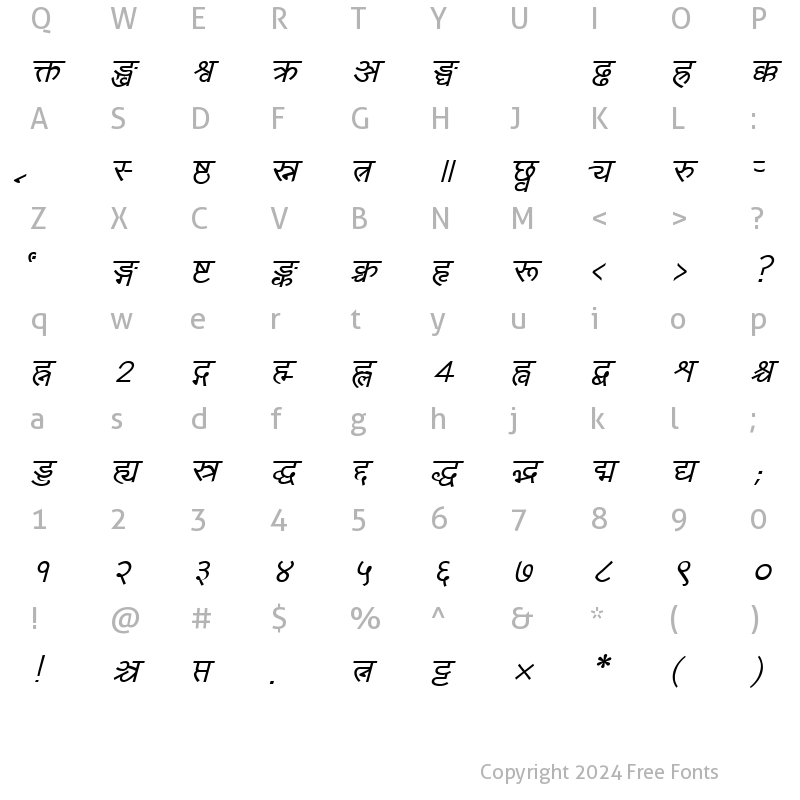 Character Map of Yogeshweb Italic