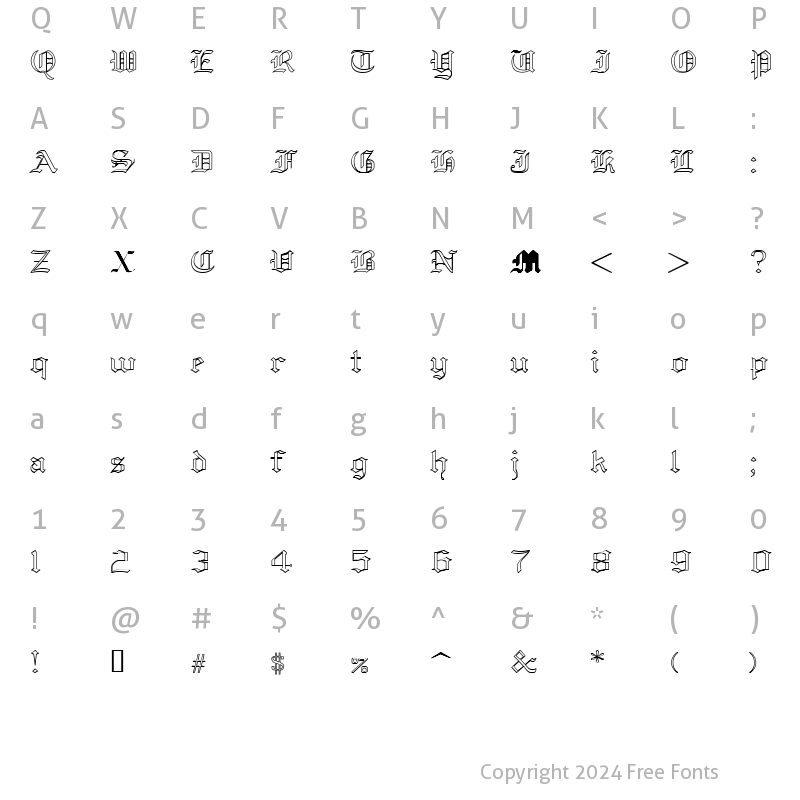 Character Map of Yold Anglican Regular