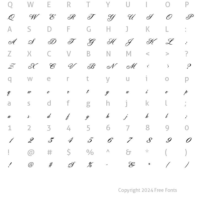 Character Map of Yorkshire Script Regular