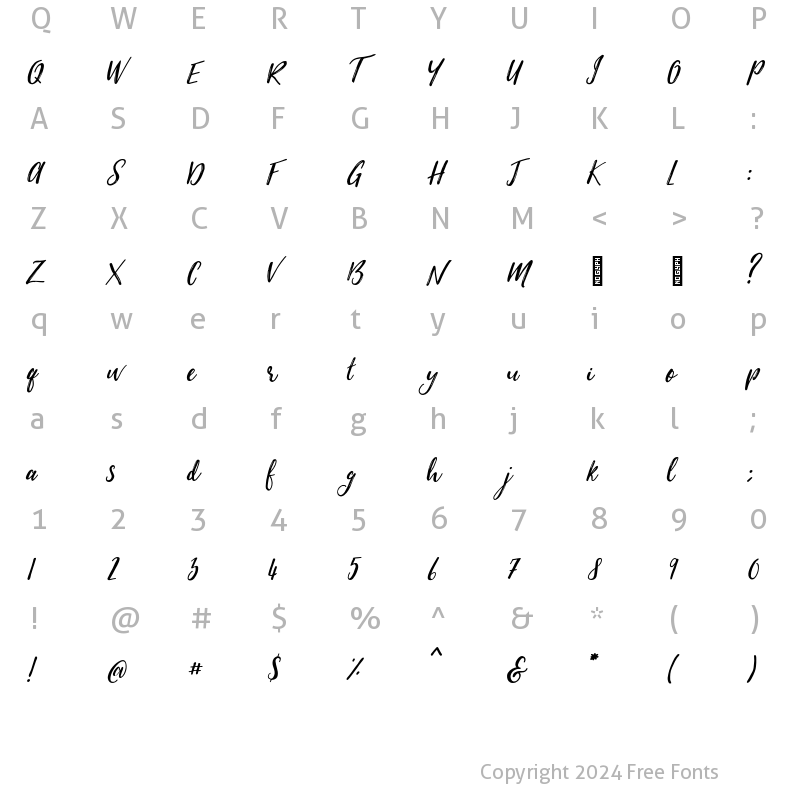 Character Map of Yorkshire Slanted Regular