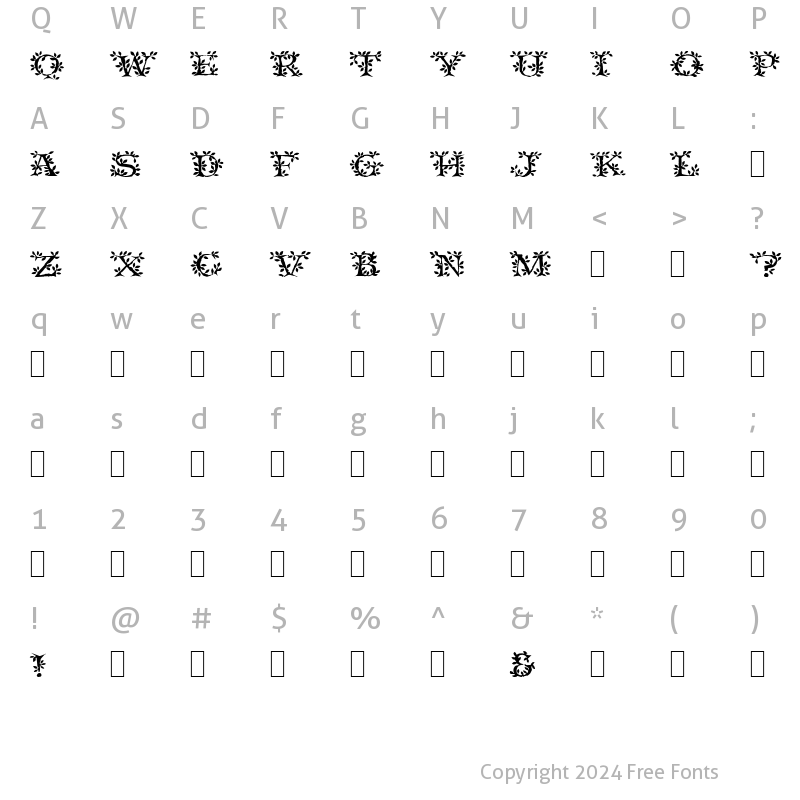 Character Map of Young American 3 Regular