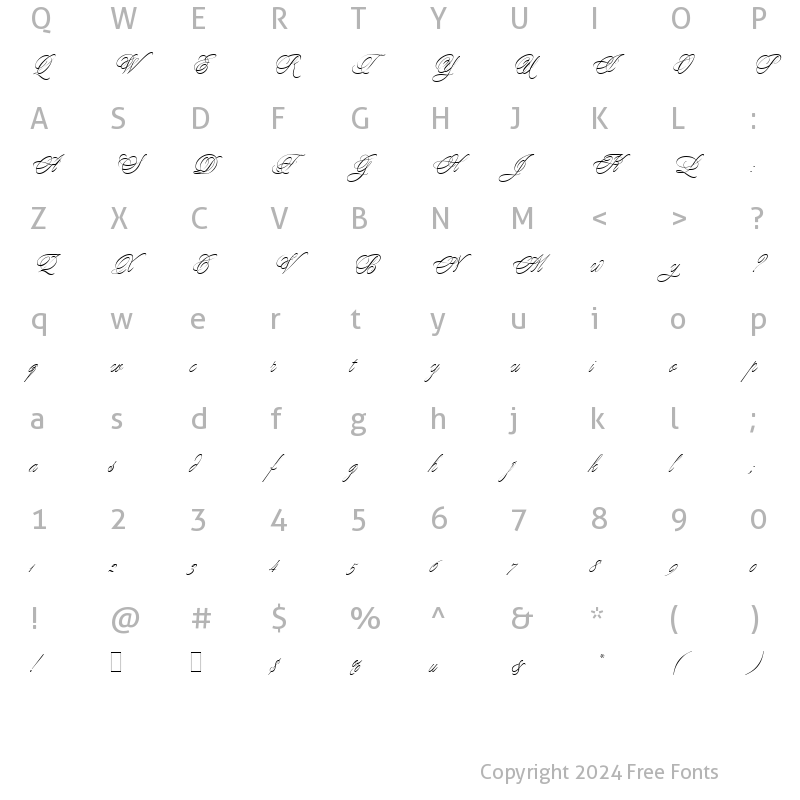 Character Map of Young Baroque LET Regular