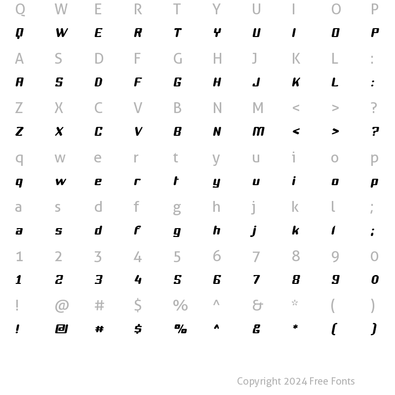 Character Map of Youthanasia Italic