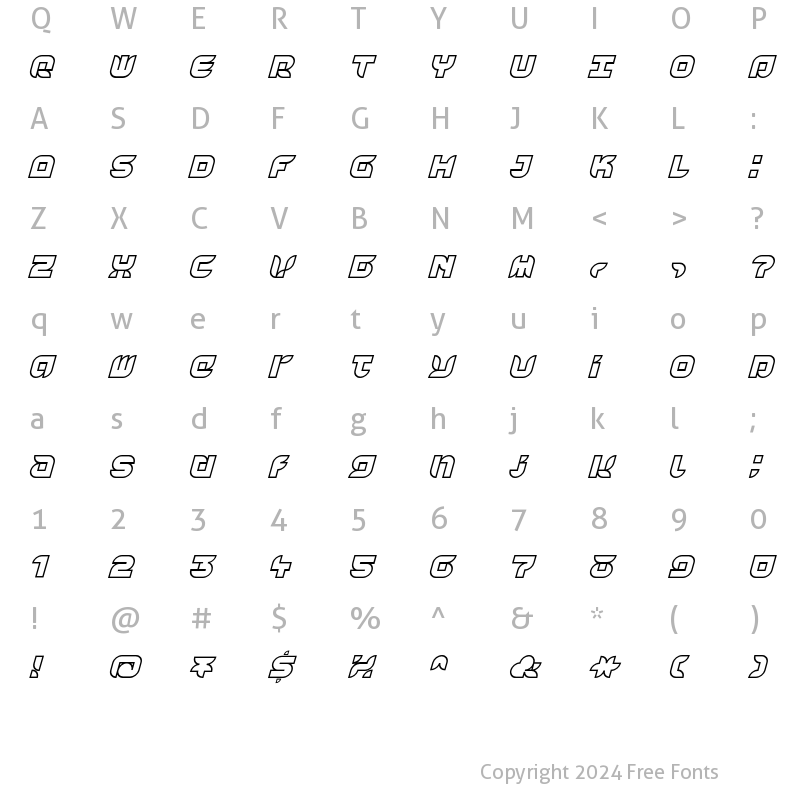 Character Map of Yr72 Outline Italic