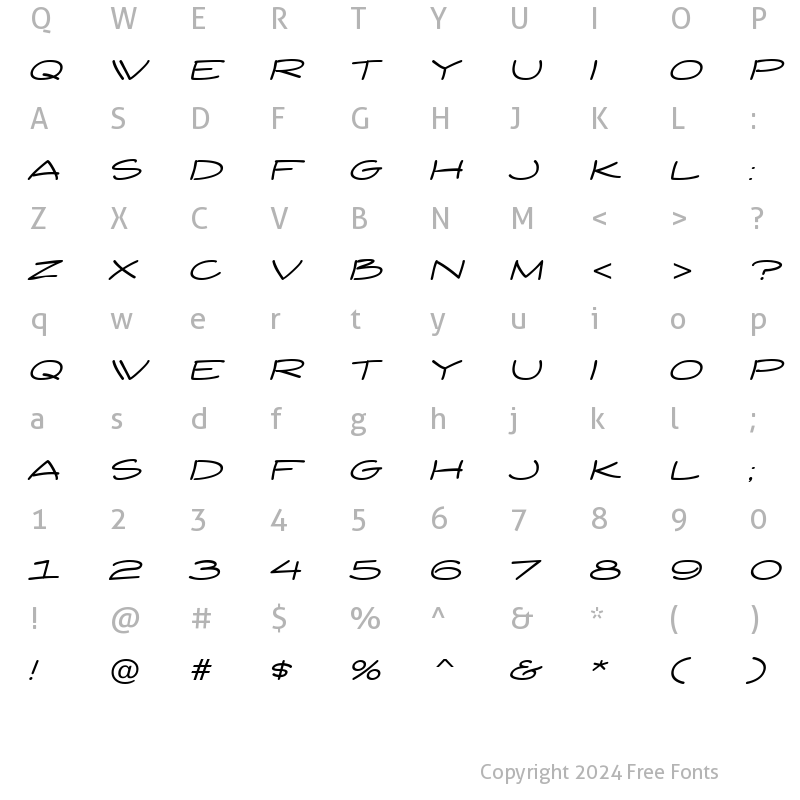 Character Map of Yuba BTN Expanded Oblique