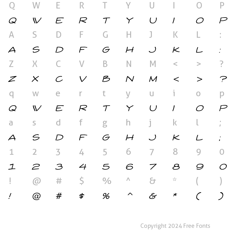 Character Map of Yuba BTN Oblique