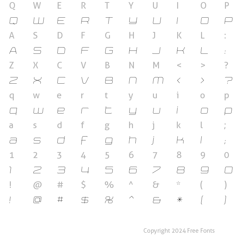 Character Map of Yumi Oblique Light