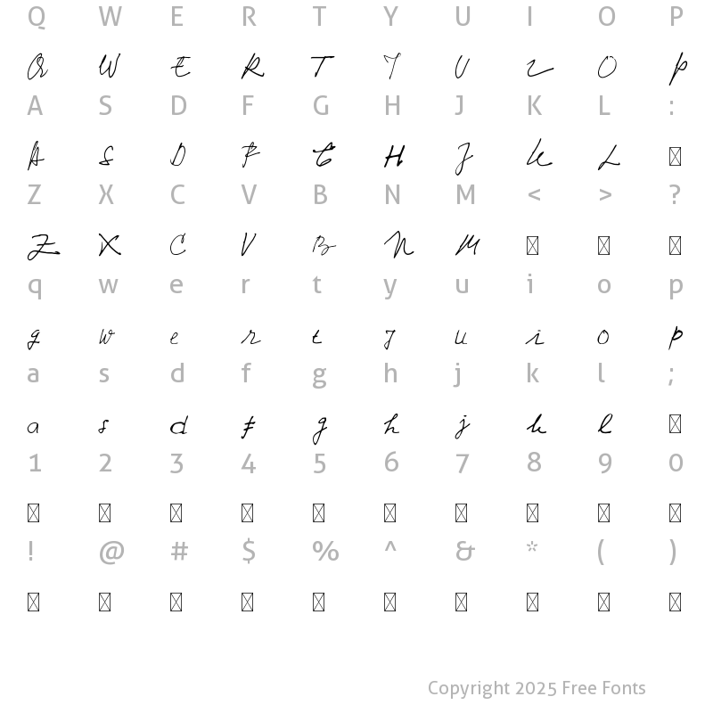 Character Map of Yuqato Handwriting Alternate