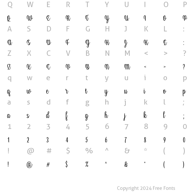 Character Map of Yurith Regular