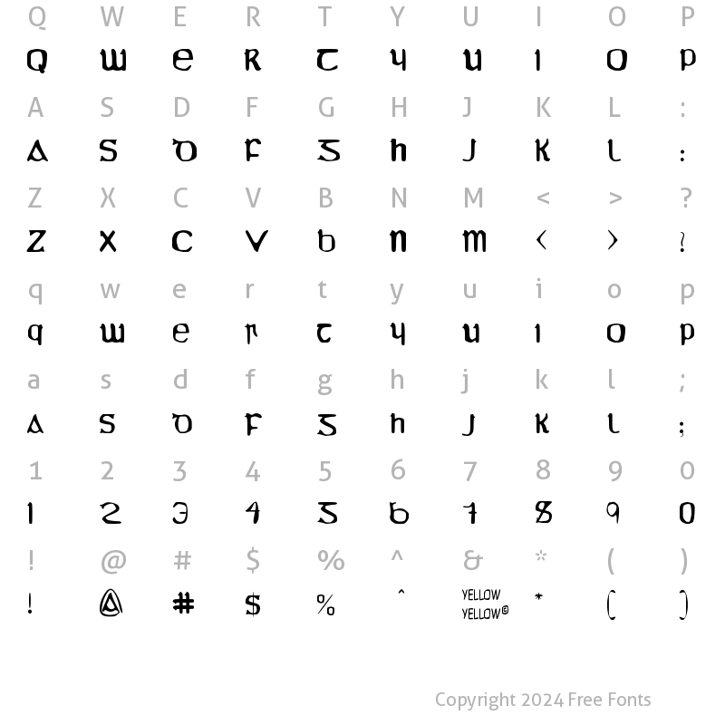 Character Map of YY Uncial Most Irish Molded Regular