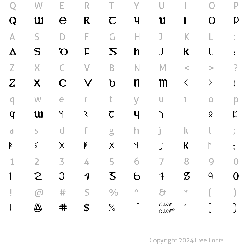 Character Map of YY Uncial Most Irish Regular