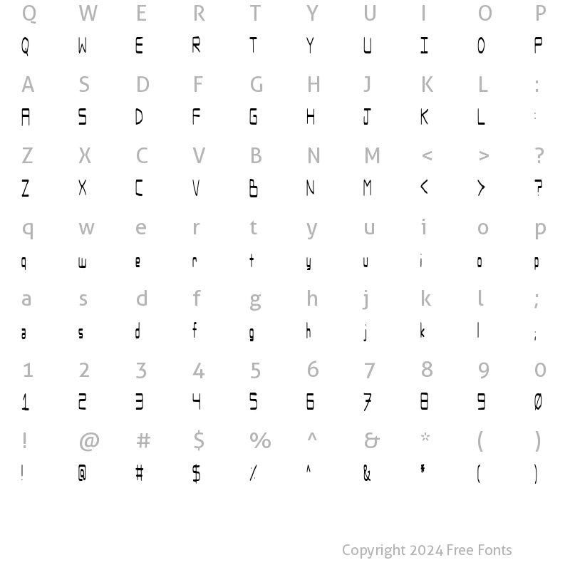 Character Map of Zaboodla Thin Regular