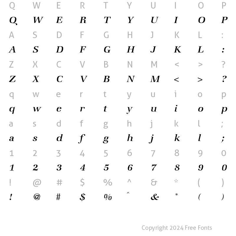 Character Map of ZabriskieBook RegularItalic