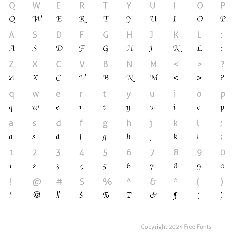 Character Map of ZabriskieScriptSwash Regular