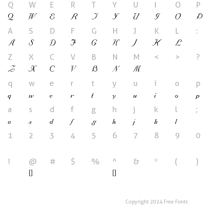 Character Map of Zahariel Demo Regular