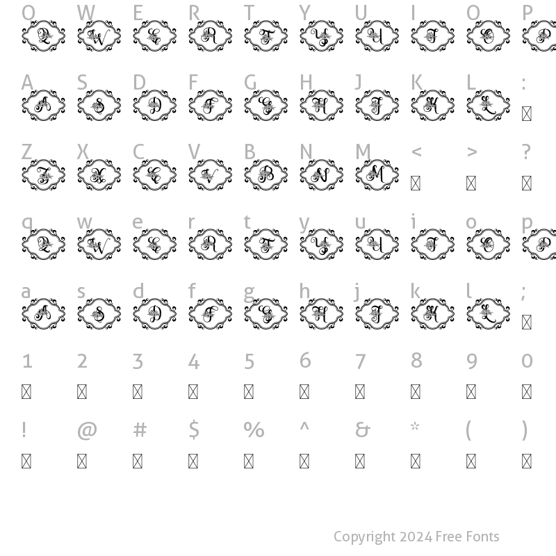 Character Map of Zahiya Monogram Deco Frame