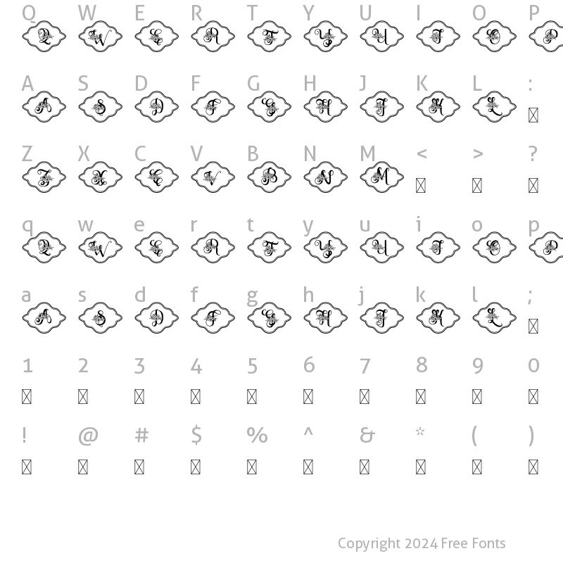 Character Map of Zahiya Monogram Frame