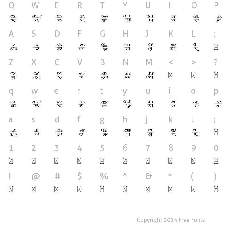 Character Map of Zahiya Monogram Split