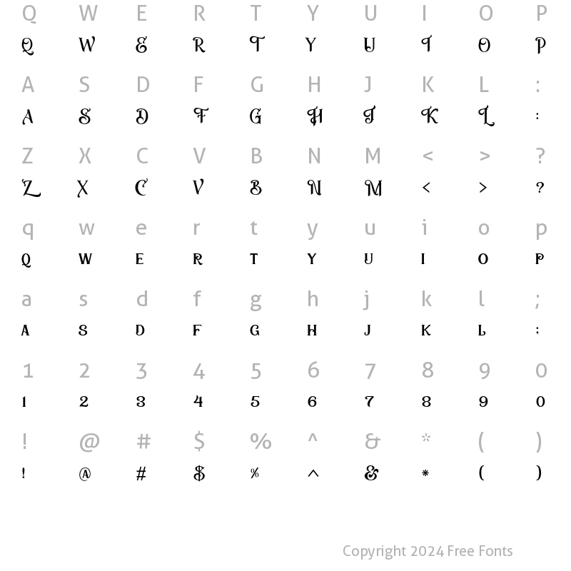 Character Map of Zailander Regular